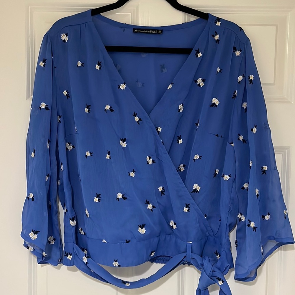 Abercrombie Wrap Top with Sheer Half Sleeve